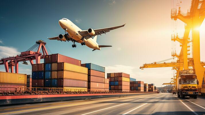 container-cargo-freight-ship-with-working-crane-bridge-in-import-export-and-logistics-business-and-transportation-concept-generative-ai-photo